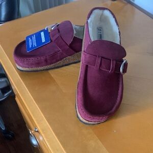 Birkenstock New w/o Box Buckley Shearling Maroon Suede Leather Narrow Size 40